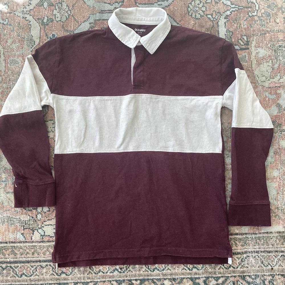 Old Navy Gender-Neutral Long-Sleeve Color-Block Rugby Polo Shirt Youth XL 14-16